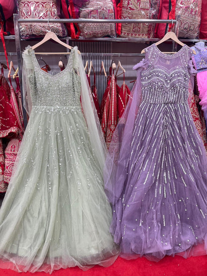 Pink green mint green lavender gray blue purple Lehenga