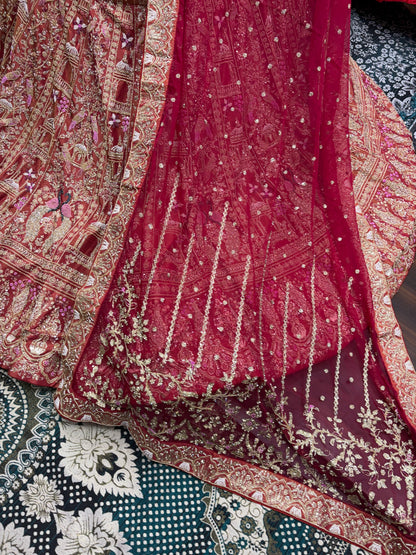 Orange Pink Peacock Bridal Lehenga