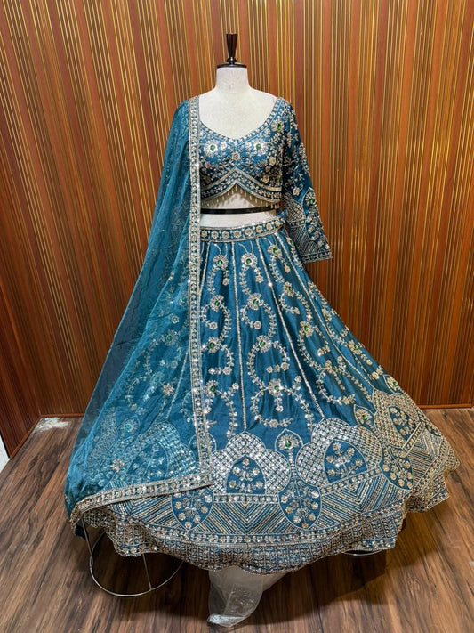 Blue white pink Crop top Lehenga