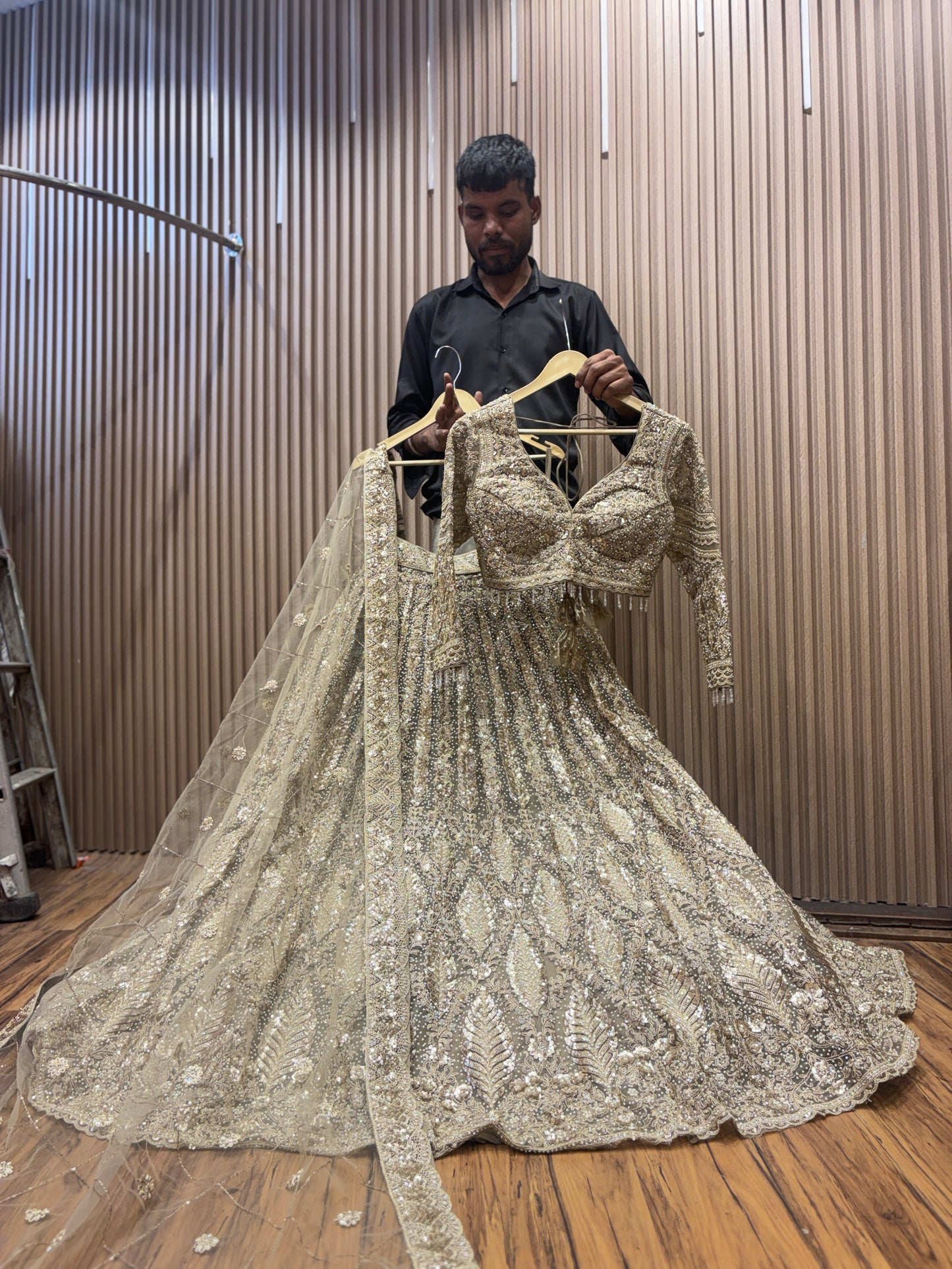 Engaging golden silver crop top Lehenga