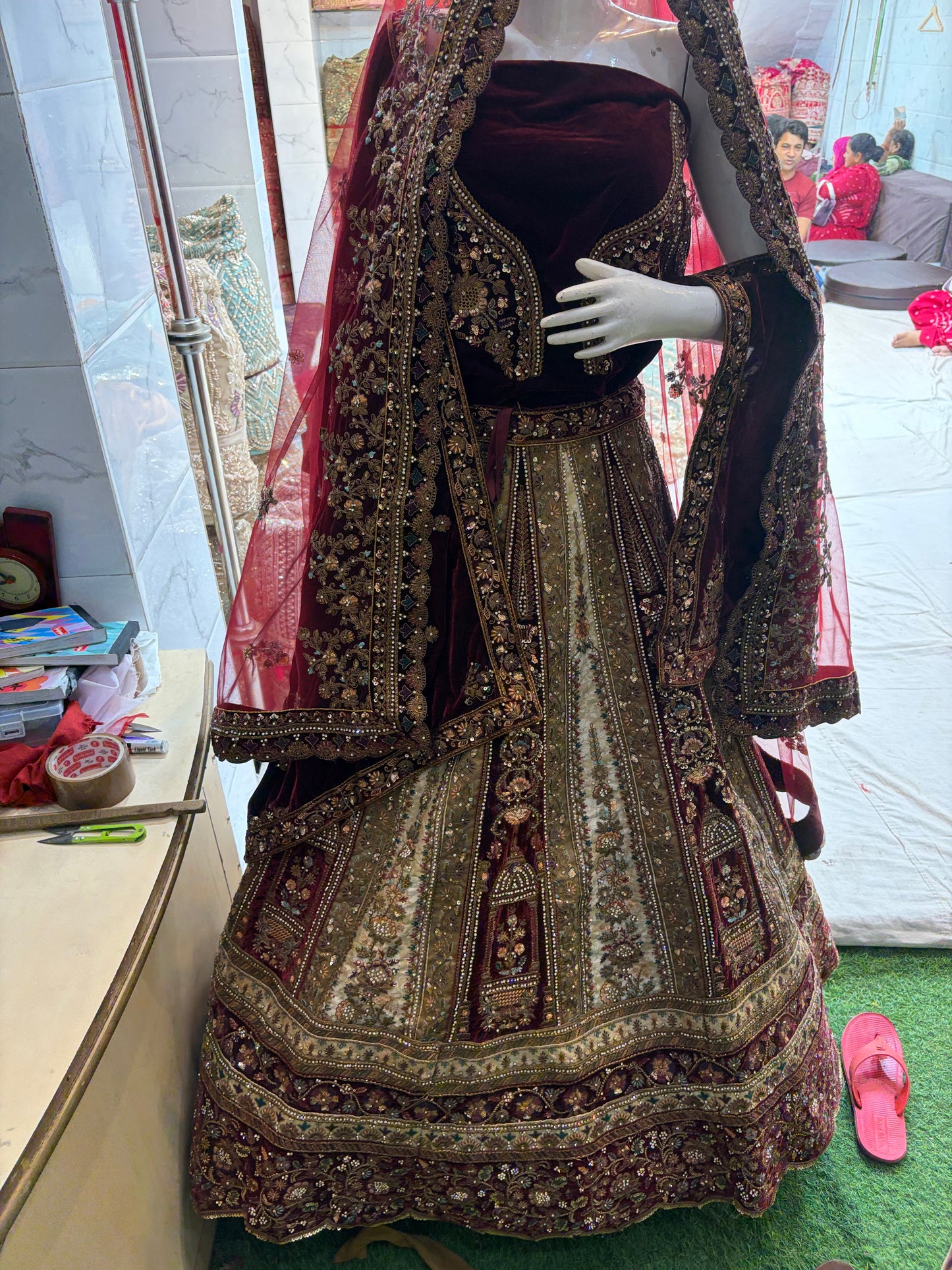 Maroon Golden Designer Bridal Lehenga