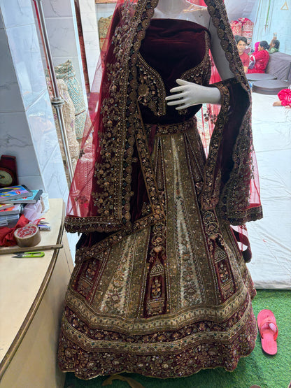 Maroon Golden Designer Bridal Lehenga