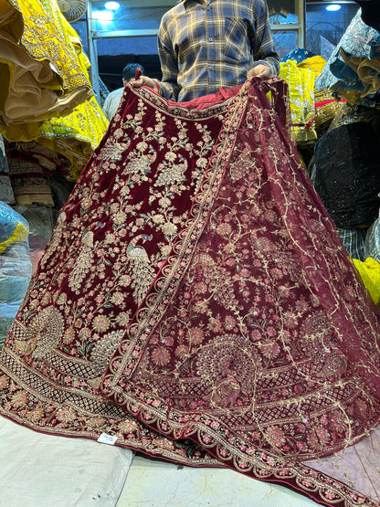 Delightful peacock maroon bridal lehenga❤️