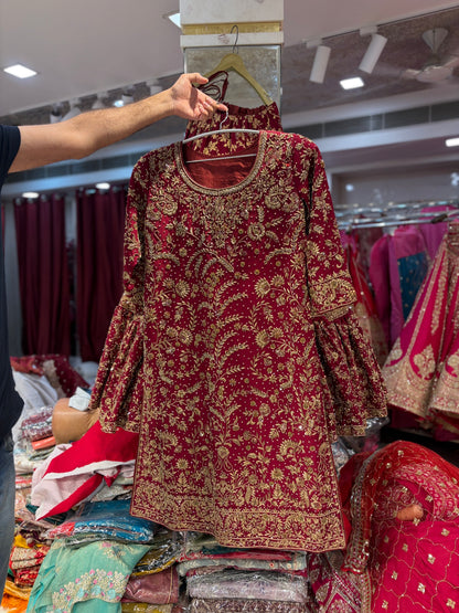 Maroon long peplum Farshi Gaharara Dress Special