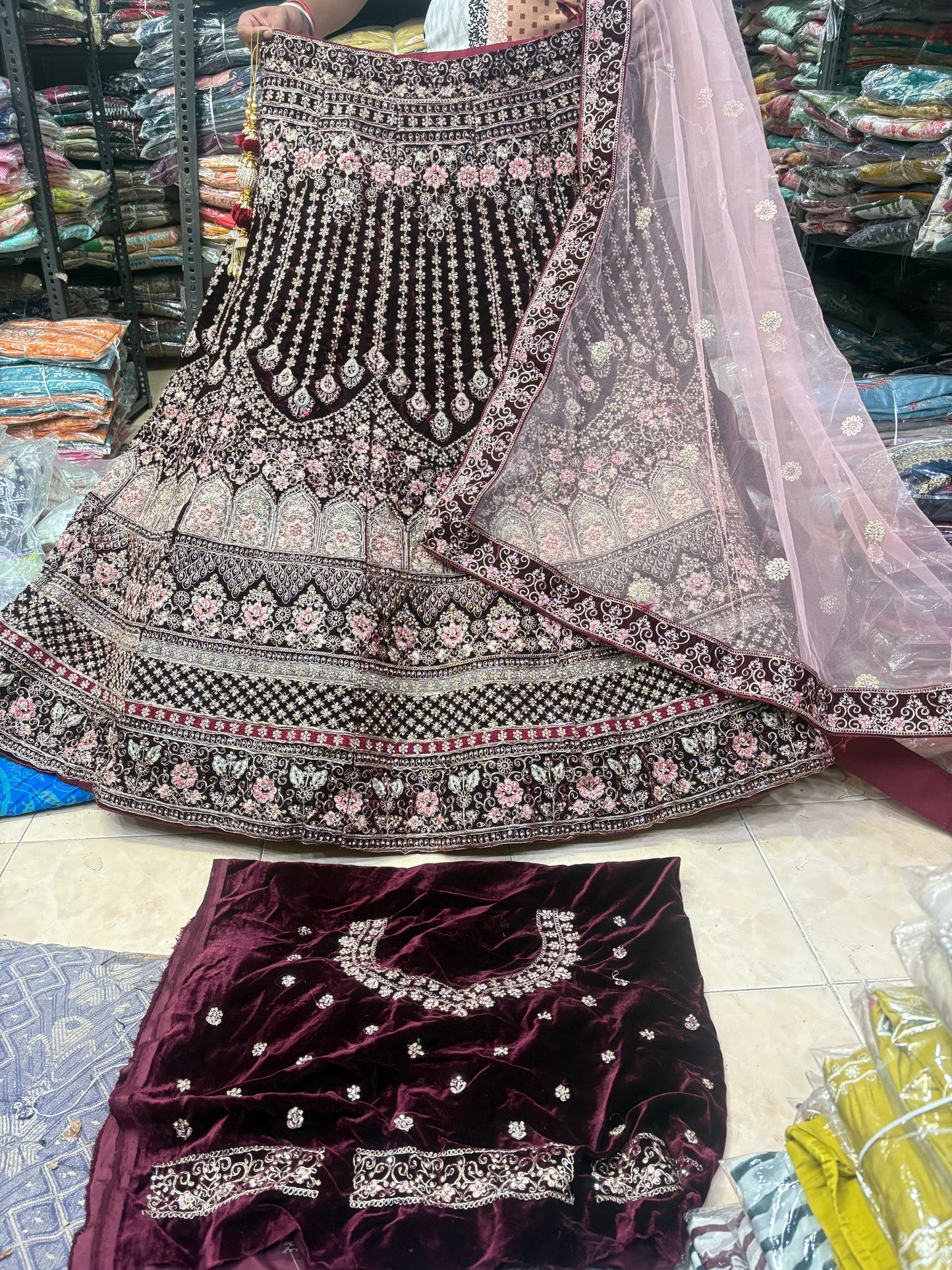 Charming maroon jhumka bridal  Lehenga