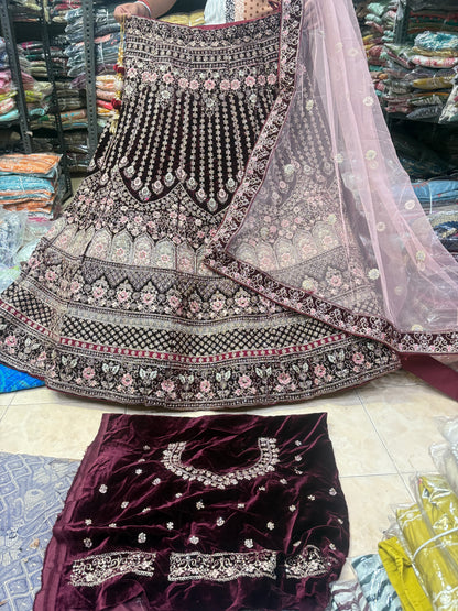 Charming maroon jhumka bridal  Lehenga