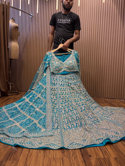 Delightful Sky blue Crop Top Lehenga
