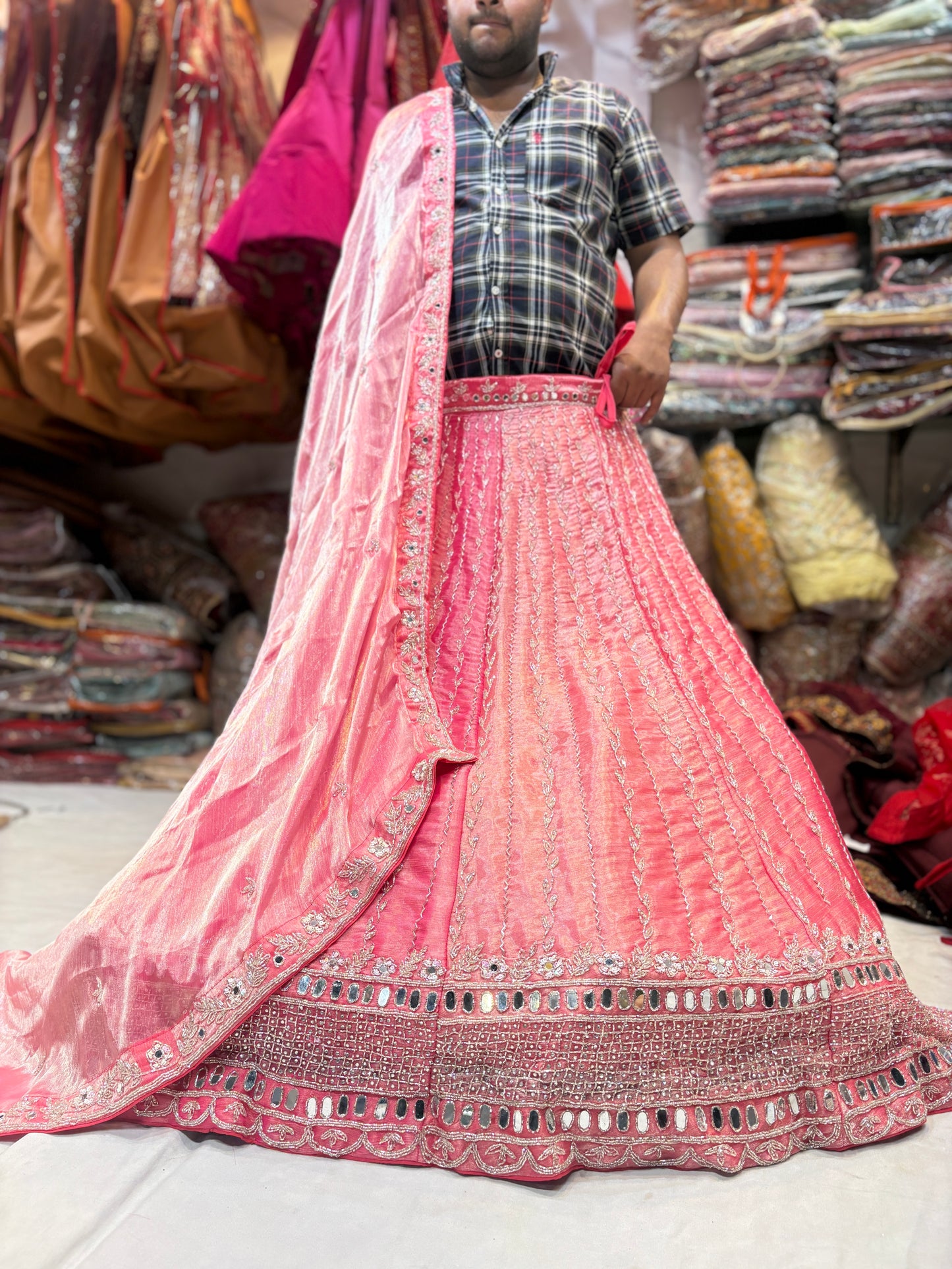 Stunning pink mirror work Lehenga