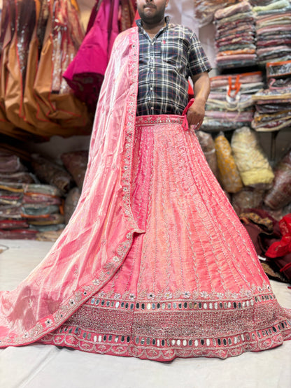 Stunning pink mirror work Lehenga