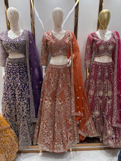 Attractive orange Crop top Lehenga