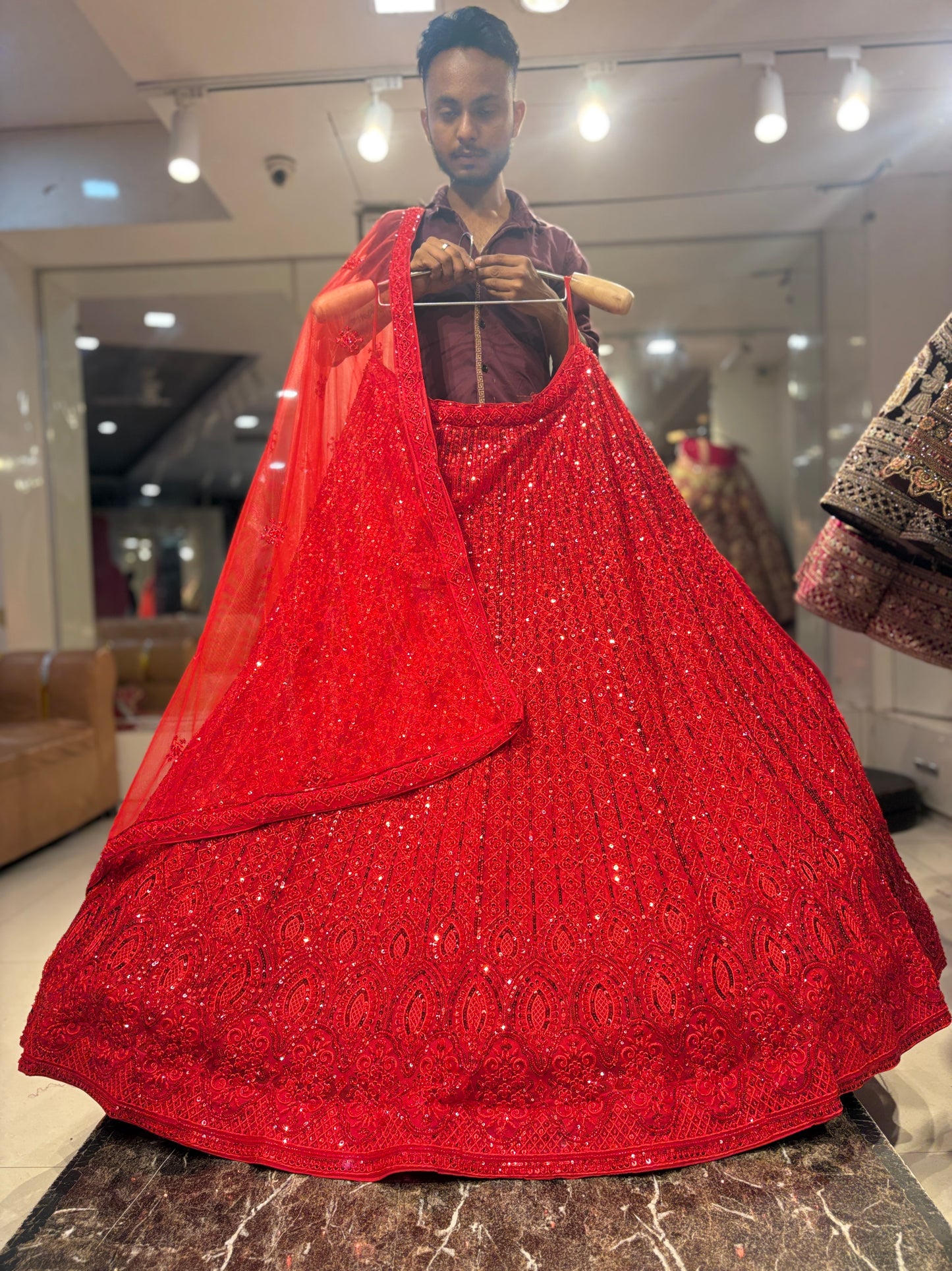 Awesome red on red monotone Lehenga
