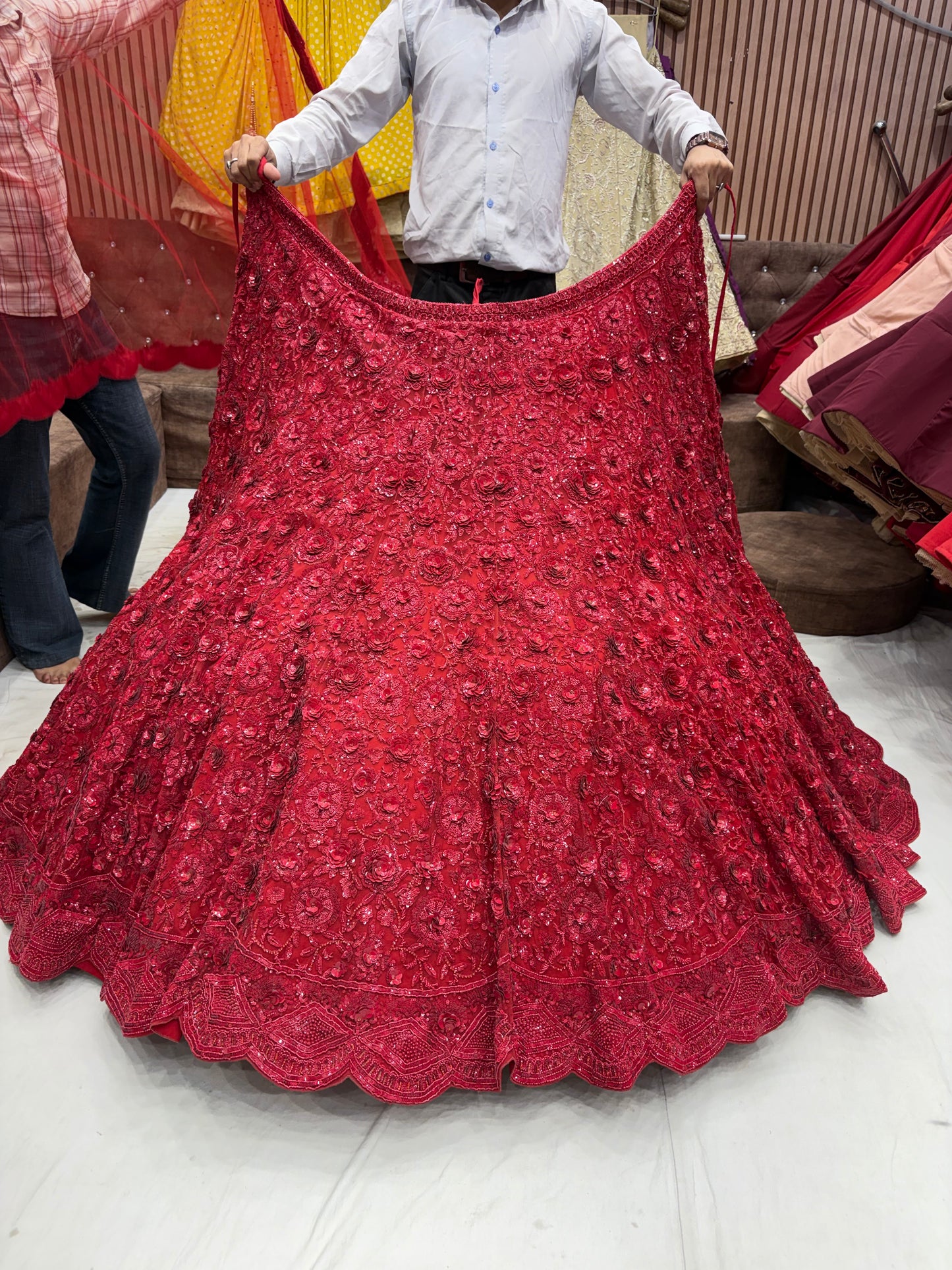 Red On Red monotone Lehenga