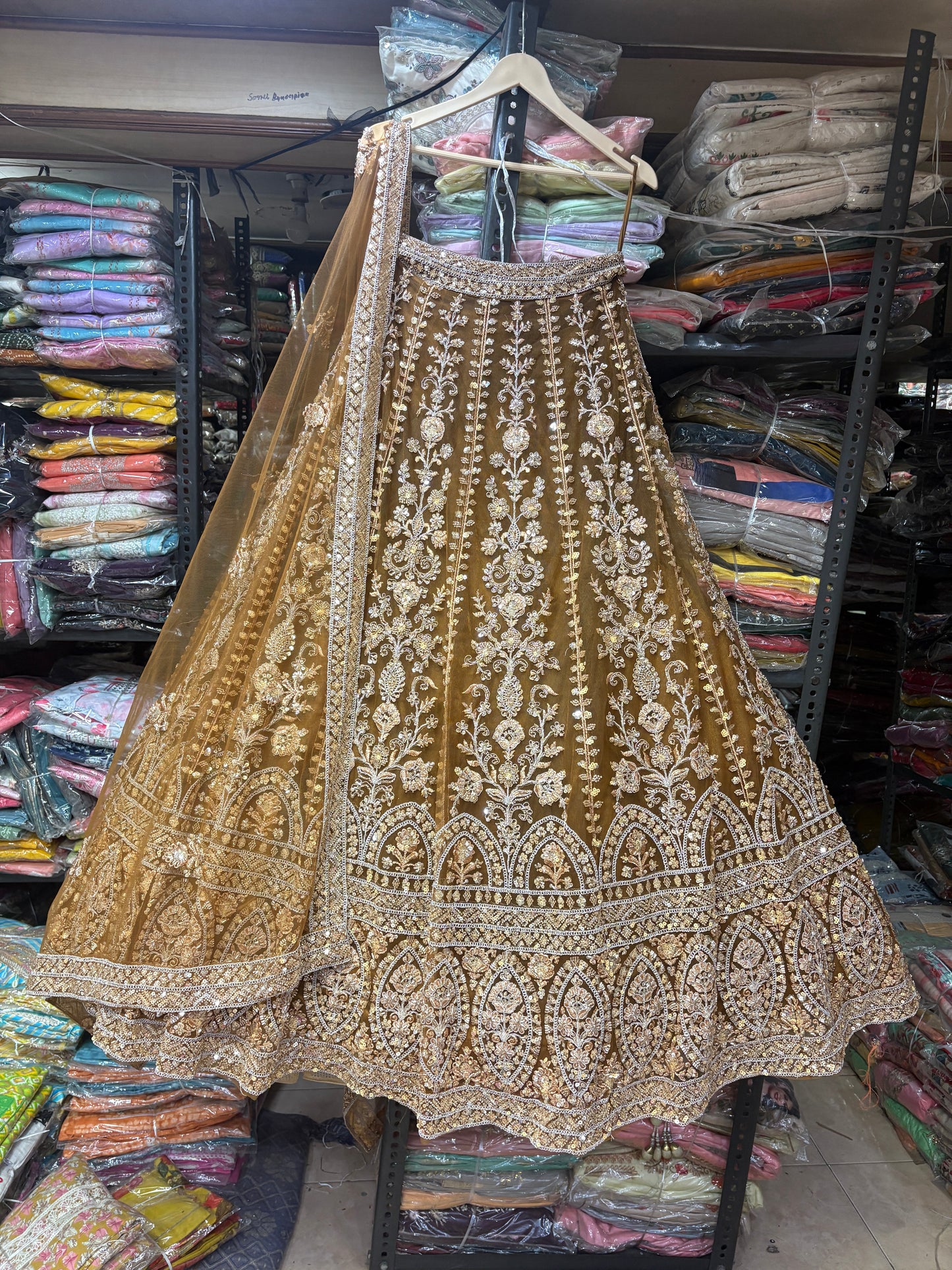 Glamorous mustard yellow crop top Lehenga