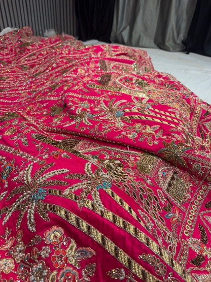 Khoobsurat rani pink peacock handwork bridal Lehenga