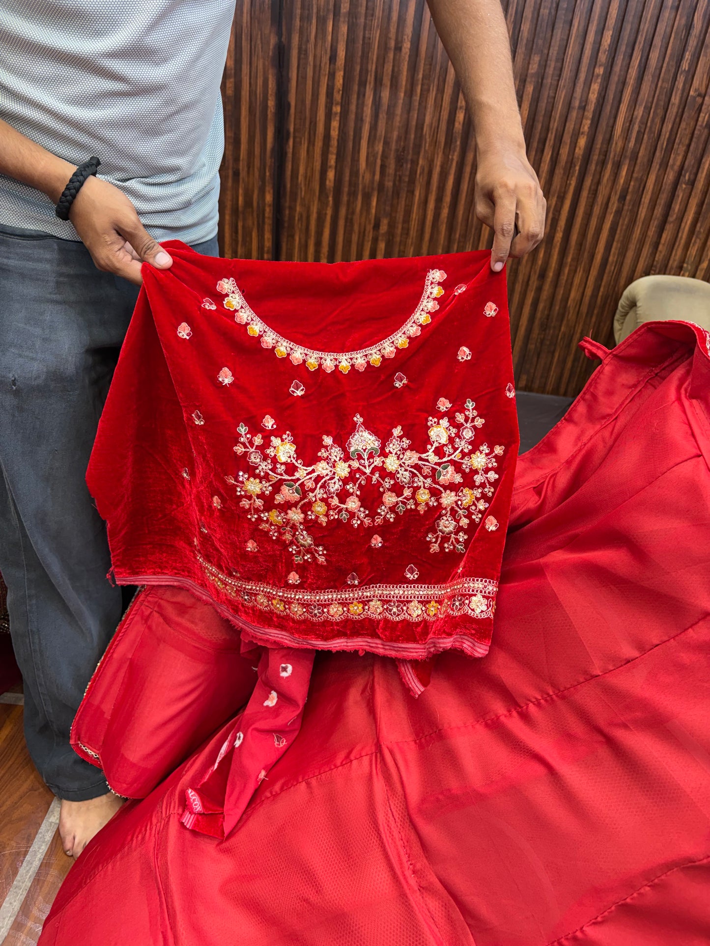 Cherry Red Peacock Ball Bridal Lehenga - Shopping World
