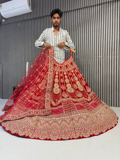 Designer red handwork bridal Lehenga