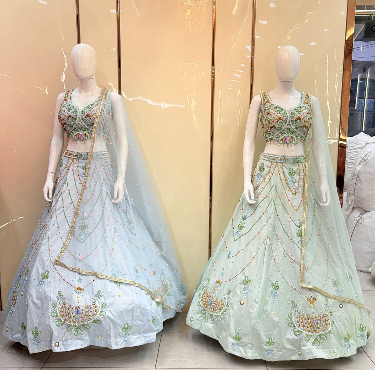 Blue Green Crop top Lehenga