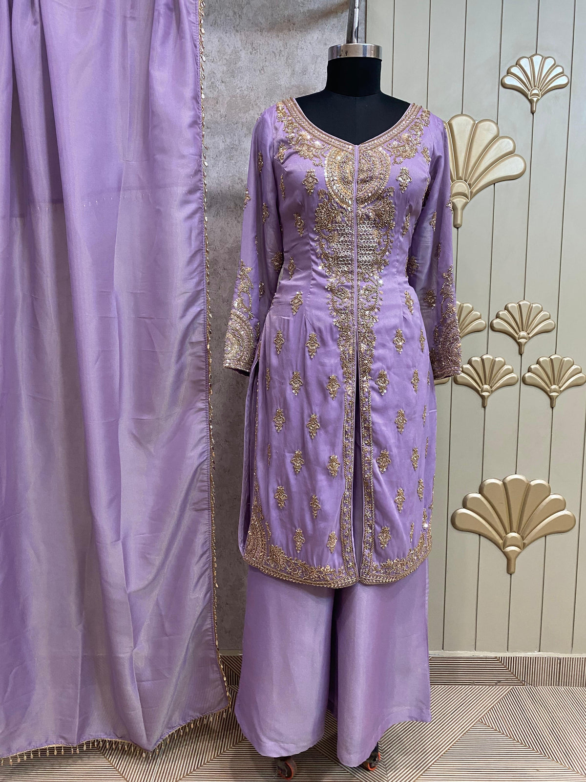 Purple Long Sharara Suit Dress Material