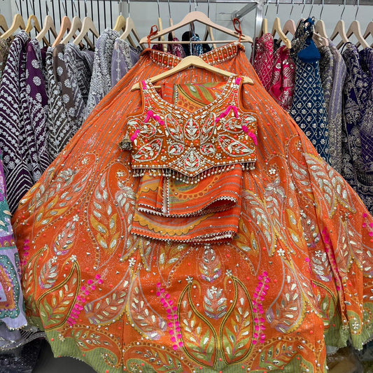 Rust orange PDP Crop Top Lehenga