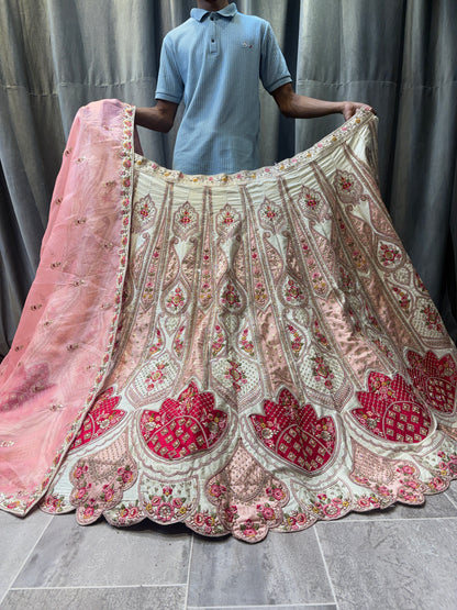Tremendous White pink Crop Top Lehenga