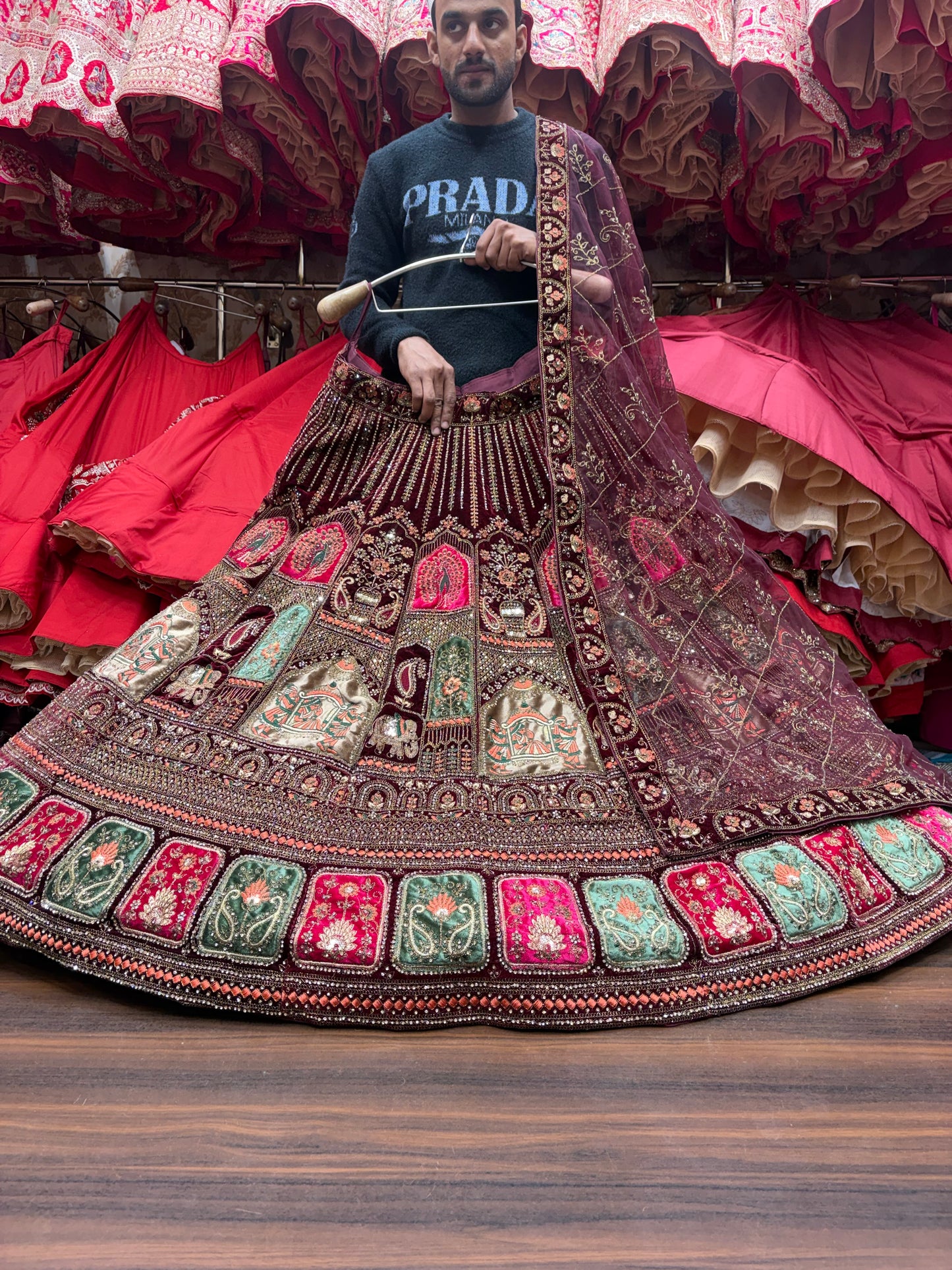 Fantastic Maroon peacock bridal Lehenga