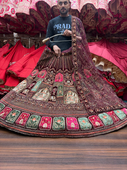 Fantastic Maroon peacock bridal Lehenga