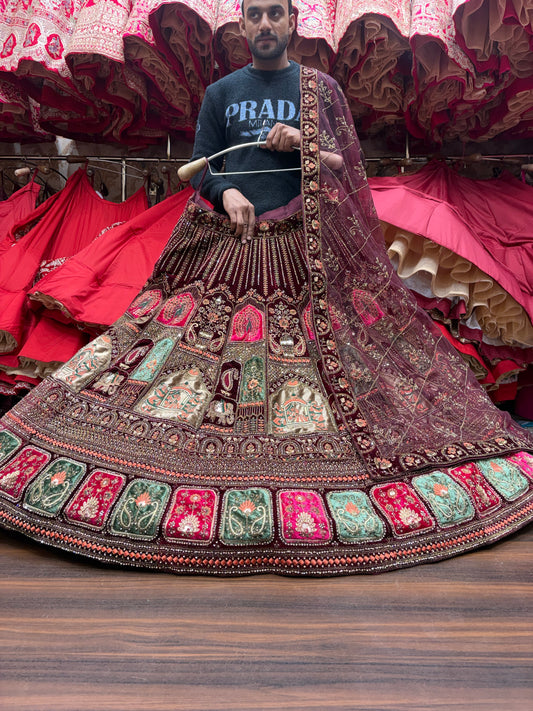 Fantastic Maroon peacock bridal Lehenga