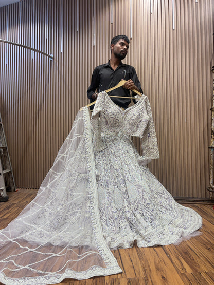 Majestic white crop top Lehenga
