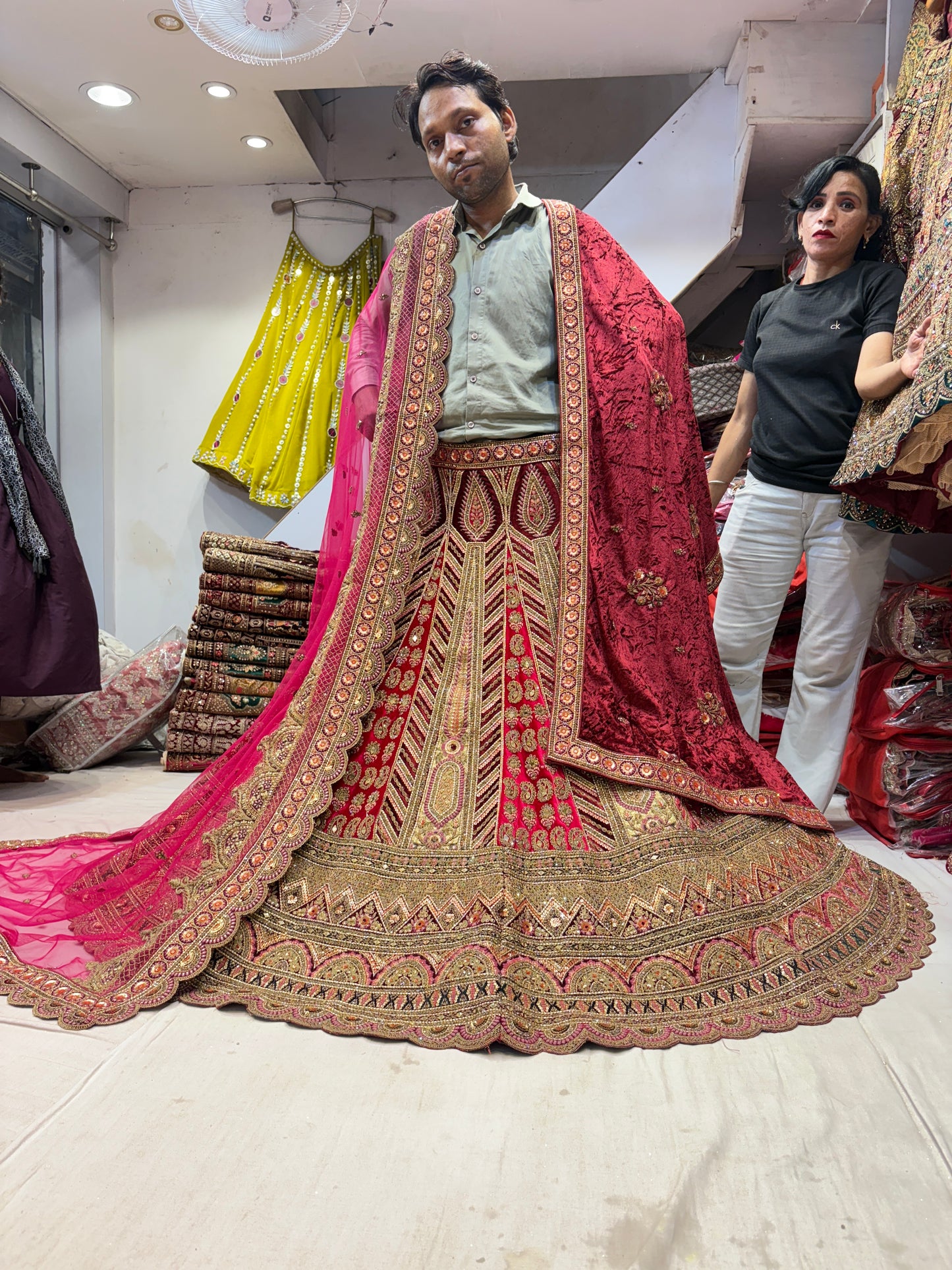 Attractive red pink maroon bridal Lehenga
