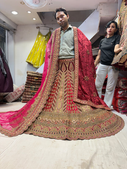 Attractive red pink maroon bridal Lehenga