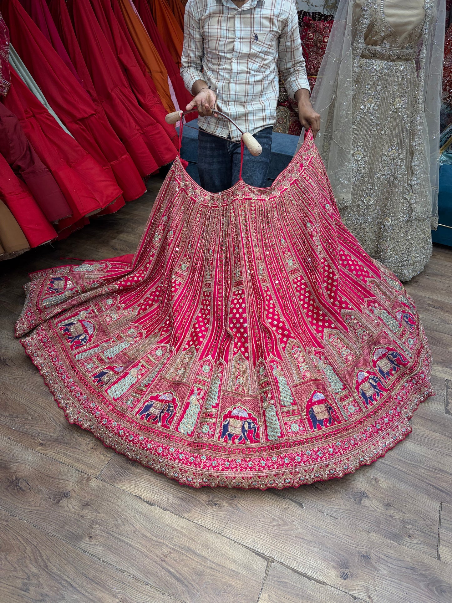 Rani pink peacock handwork Bridal Lehenga - Shopping World