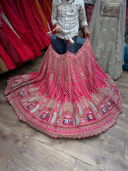 Rani pink peacock handwork Bridal Lehenga - Shopping World