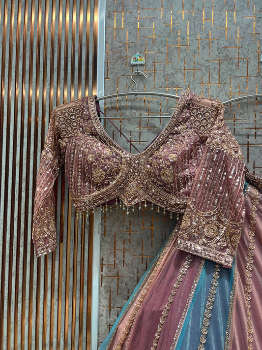 Pink Multikali Crop Top Lehenga