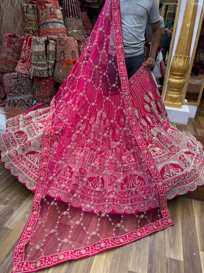 Rani Pink Peacock Designer Bridal Lehenga - Shopping World