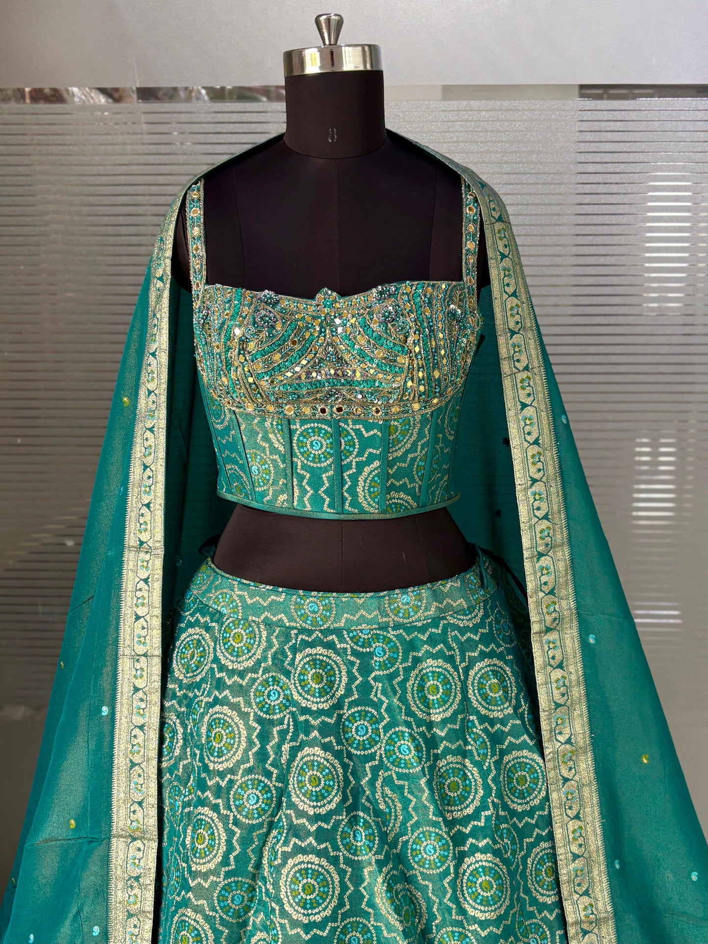 Green Crop Top Lehenga