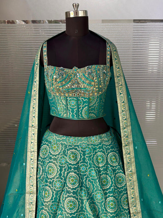Green Crop Top Lehenga