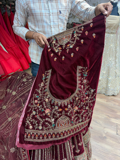 Dark Maroon Ball Bridal Lehenga - Shopping World