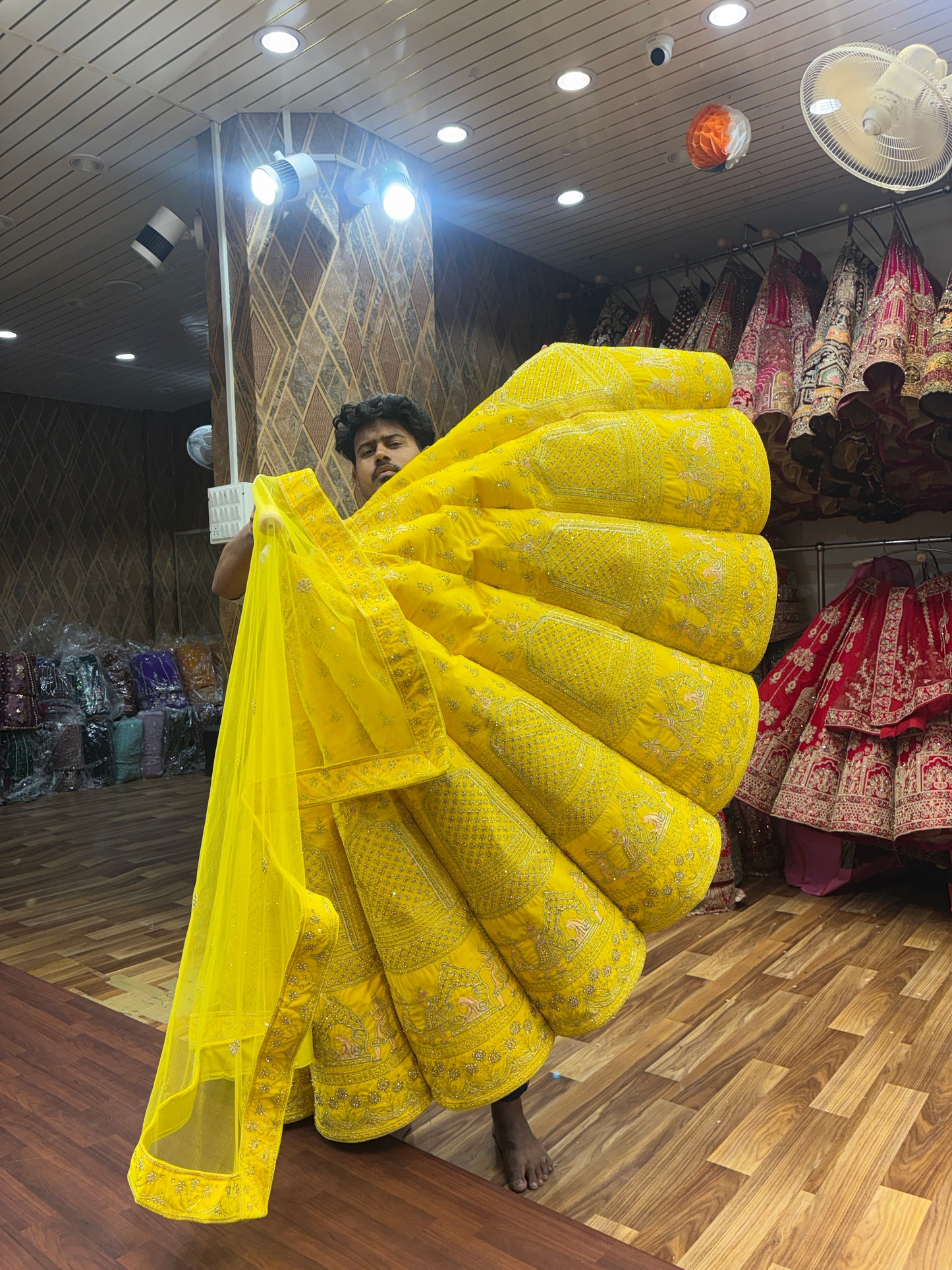 Astonishing yellow haldi mehendi ball bridal Lehenga