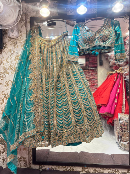 Majestic Sky blue crop top Lehenga