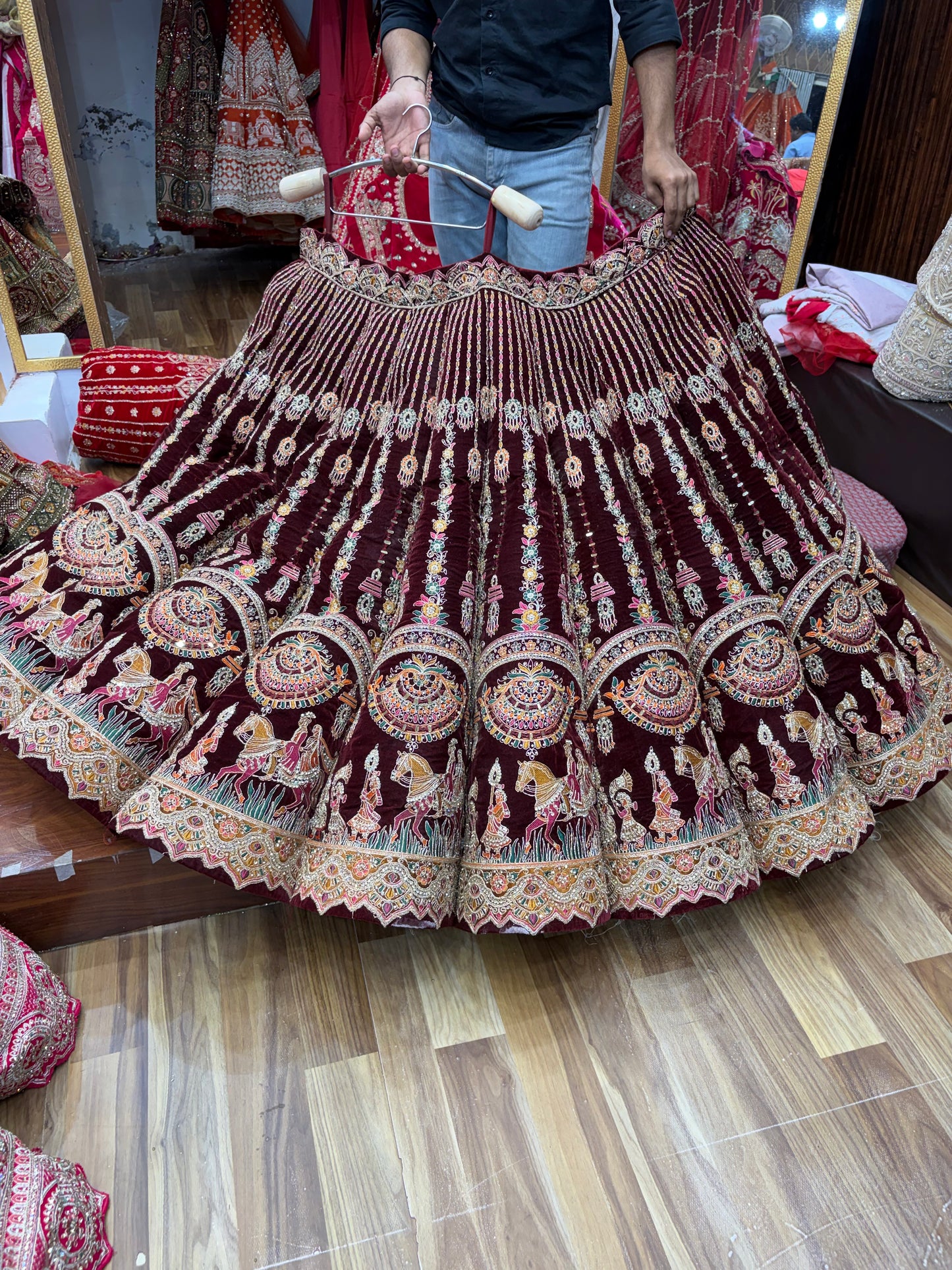 Maroon Doli Barat Ball Bridal Lehenga