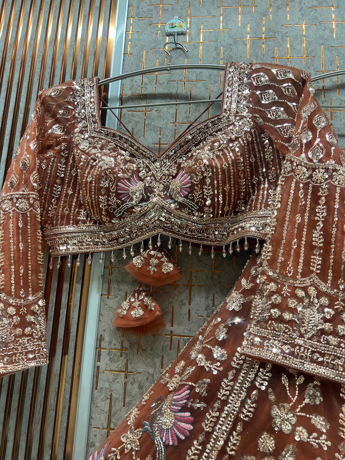 Pink Peacock Crop Top Lehenga