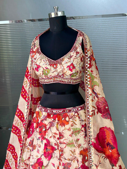 Hot Pink Peach Crop Top Lehenga
