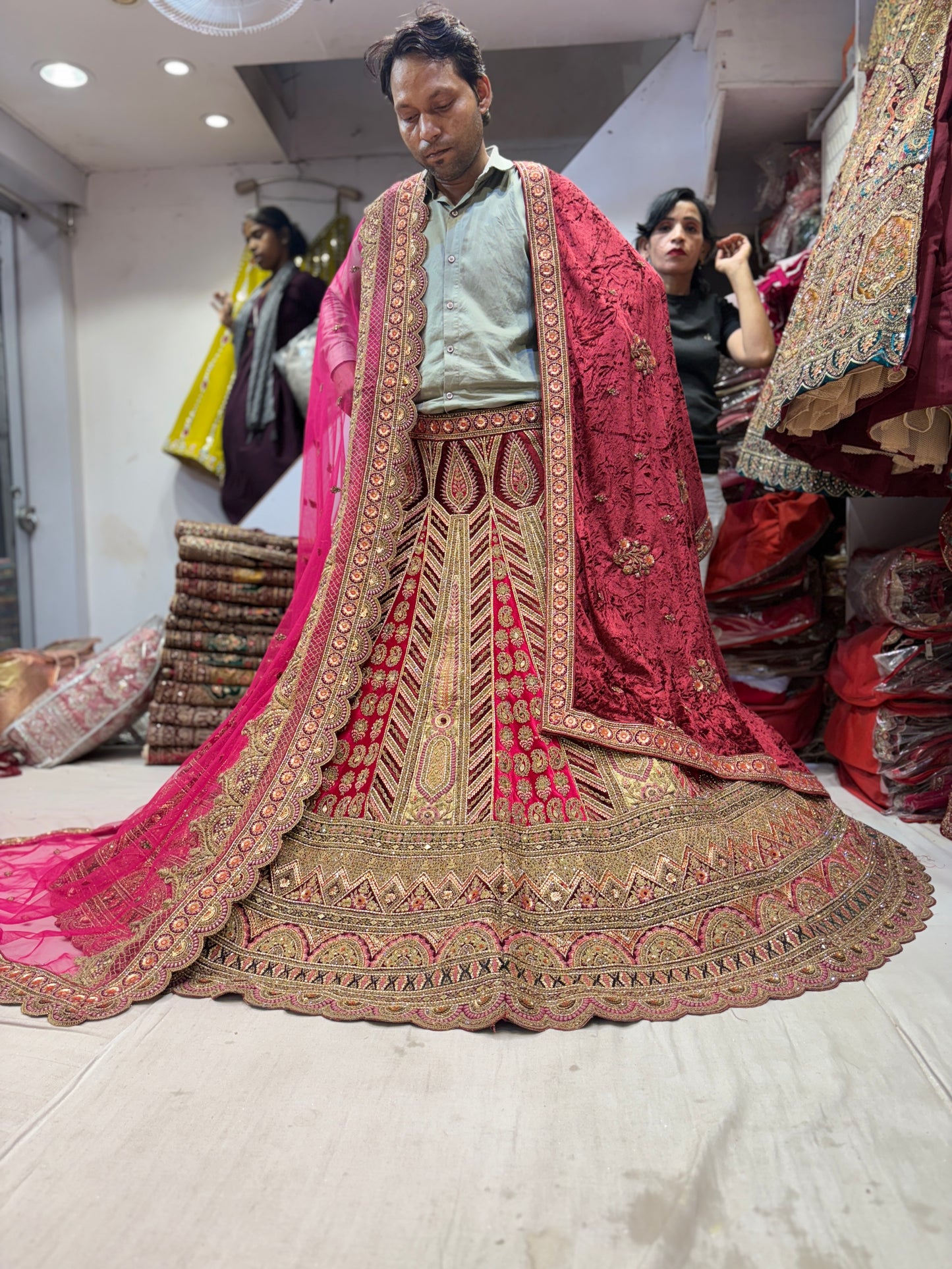 Attractive red pink maroon bridal Lehenga