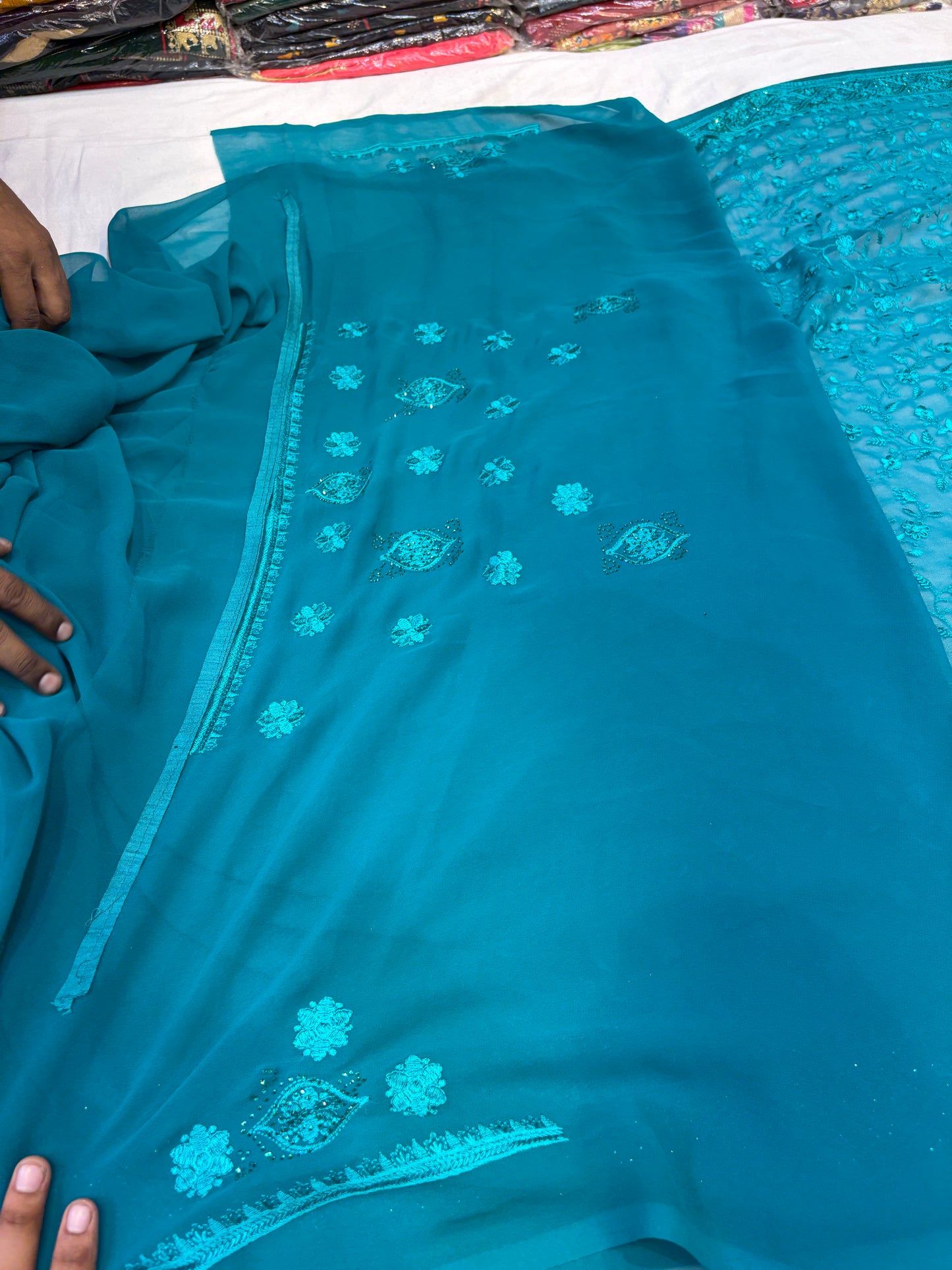 Designer sky blue saree
