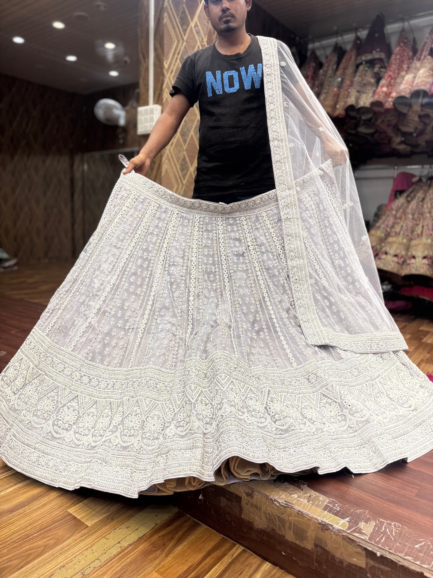 Designer white lilac crop top Lehenga