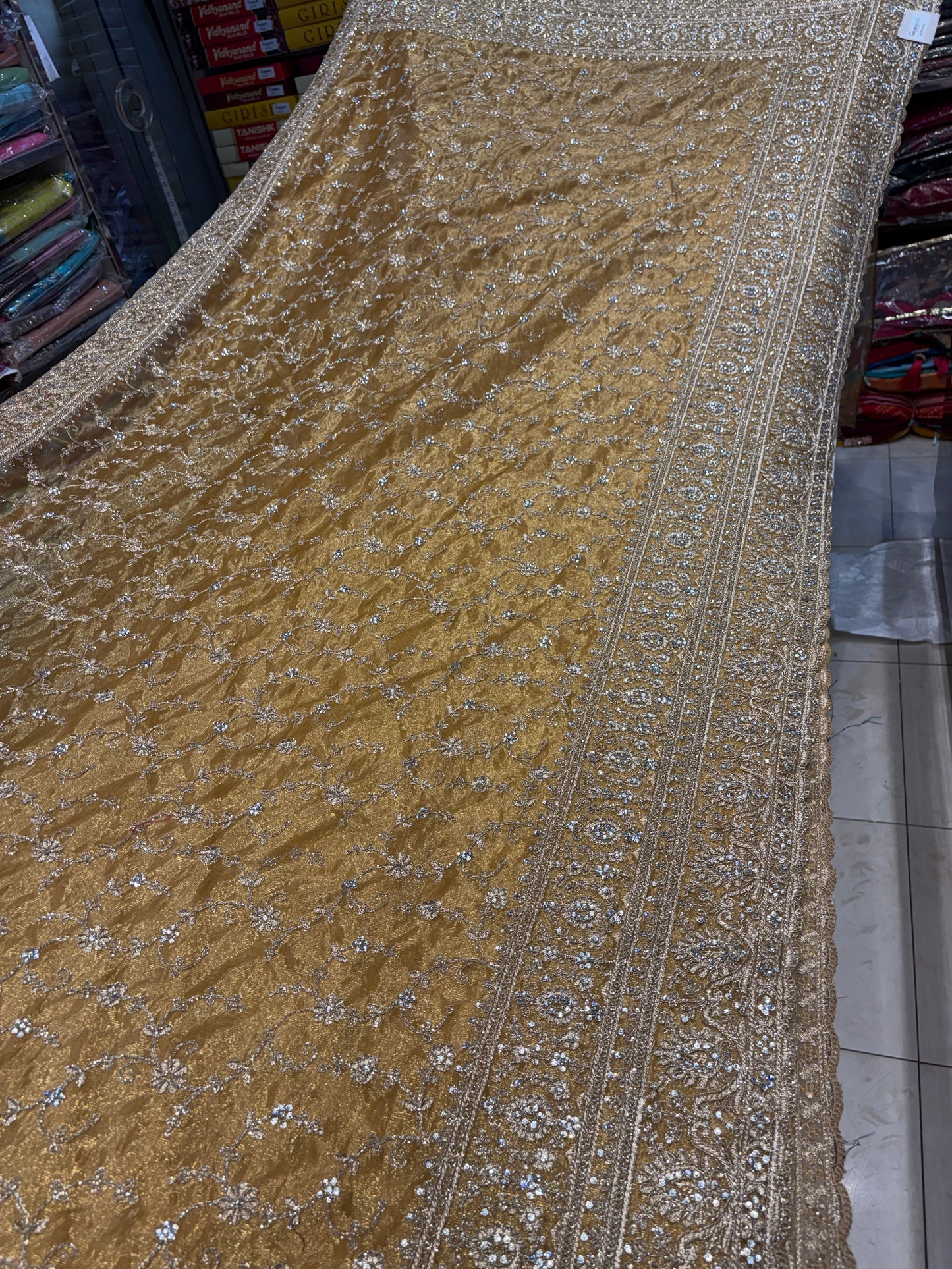 Embellished yellow haldi mehendi saree