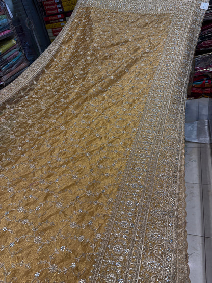 Embellished yellow haldi mehendi saree