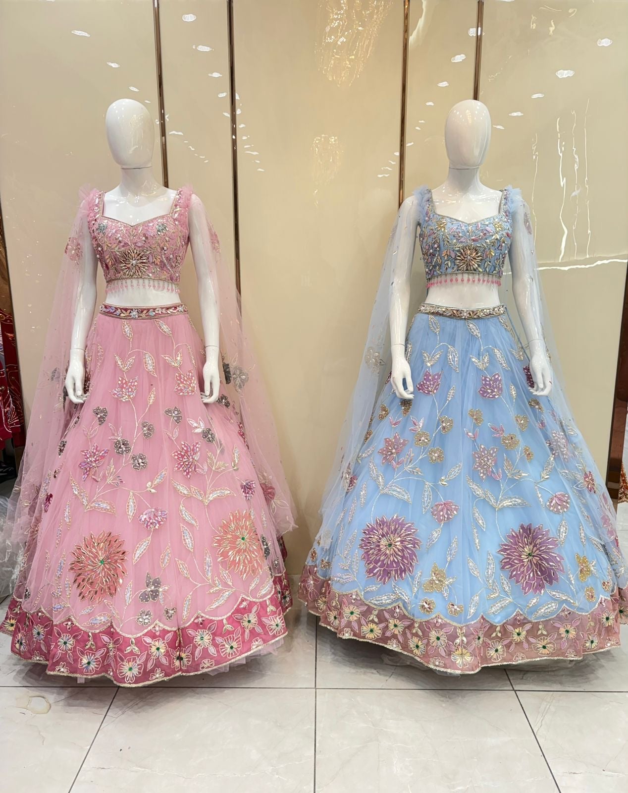 Blue pink crop top Lehenga