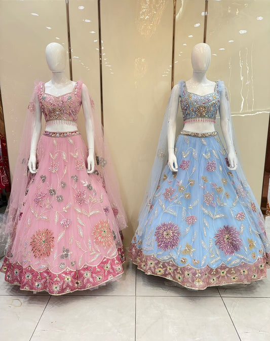 Blue pink PDP crop top Lehenga