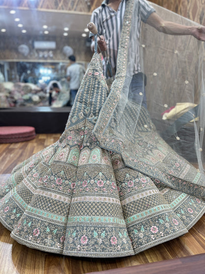 Fabulous handmade pista green ball bridal lehenga
